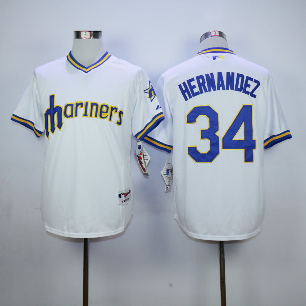 Men Seattle Mariners #34 Hernandez Whtie Throwback MLB Jerseys